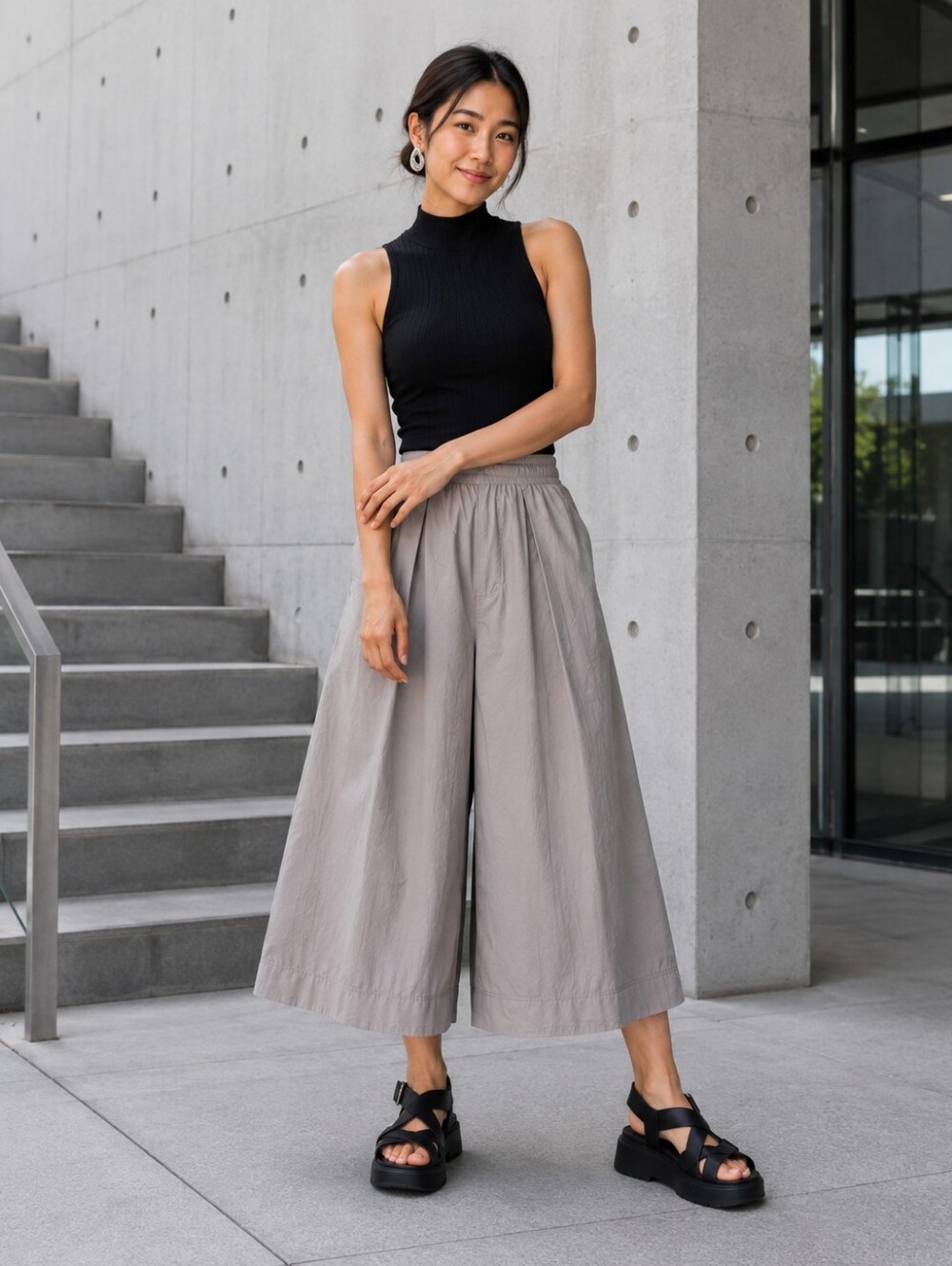 Japanese Minimalist Japandi J-Fashion Gorpcore Wide Leg Culotte Pants M